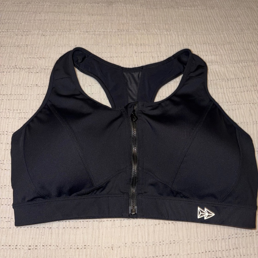 Yvette Womens High Impact Front Zip Sports Bra Black Racerback Size L+ E100085A